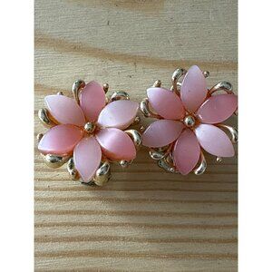 Vintage Pink Floral Clip-On Earrings Costume Jewelry
